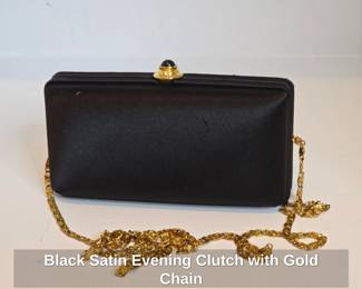 Black Satin Evening Clutch with Gold Chain