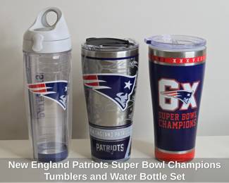 New England Patriots Super Bowl Champions Tumblers and Water Bottle Set