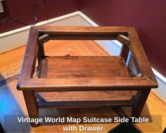 Vintage World Map Suitcase Side Table with Drawer third image