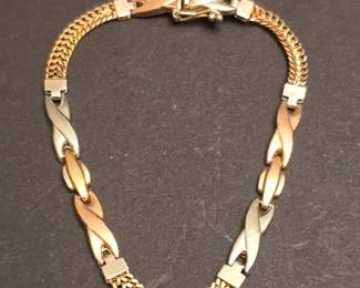 14k TriColor Gold X Link Bracelet with Mesh Chain
