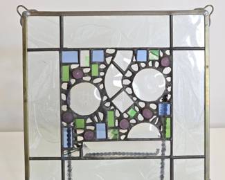 Stained Glass Panel with Geometric and Floral Motifs
