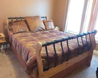 Sleigh Bed Frame with Wrought Iron Accents