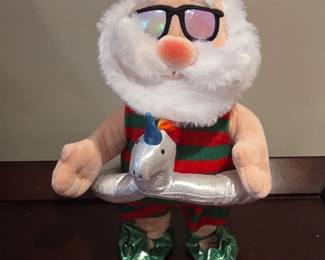 Animated Beach Santa Claus Plush Toy with Sunglasses and Swim Ring
