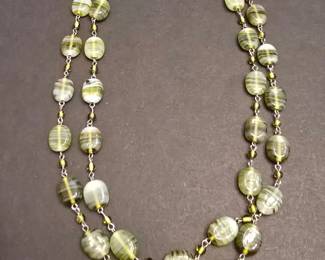 Double Strand Green Glass Beaded Necklace