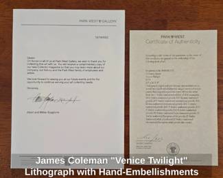 James Coleman Venice Twilight Lithograph with HandEmbellishments fifth image