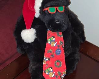 Vintage Magogo Macarena Singing Gorilla Plush with Christmas Accessories