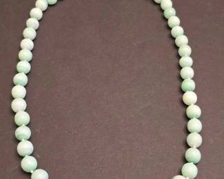 Pale Green Jadeite Bead Necklace with Gold Clasp