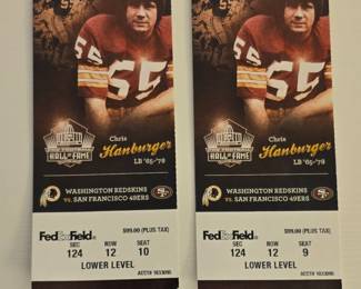 Chris Hanburger Washington Redskins vs. San Francisco ers Game Tickets 