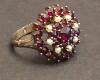 Antique Bohemian Garnet and Seed Pearl Ring second image