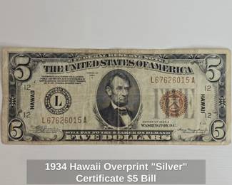 Hawaii Overprint Silver Certificate $5 Bill