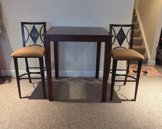 East West Furniture Piece Black Finish Solid Wood Top Bar Table Set with Tiled Inlay Bar Stools