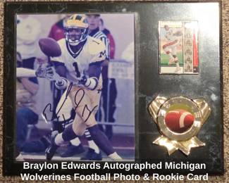 Braylon Edwards Autographed Michigan Wolverines Football Photo  Rookie Card Plaque