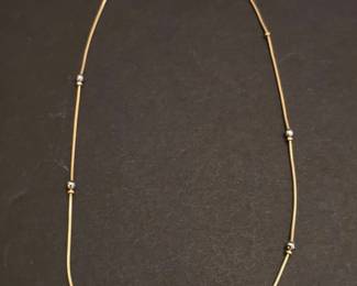 14k Gold Snake Chain Necklace with Station Beads