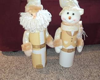 Plush Santa and Snowman Christmas Figurines