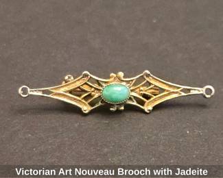 Victorian Art Nouveau Brooch with Jadeite