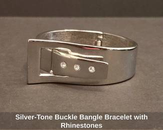 SilverTone Buckle Bangle Bracelet with Rhinestones