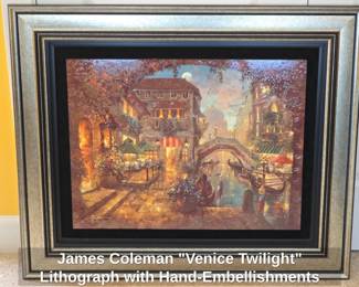 James Coleman Venice Twilight Lithograph with Hand Embellishments