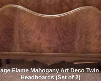 Vintage Flame Mahogany Art Deco Twin Bed Headboards Set of  second image