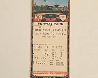 Boston Red Sox vs. New York Yankees Fenway Park Ticket  August ,