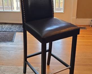 Dark Brown Faux Leather Upholstered Bar Stool with Nailhead Trim