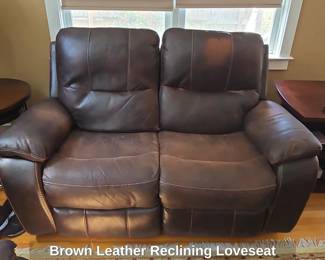 Brown Leather Reclining Loveseat