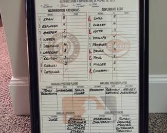 Davey Johnson Signed Cincinnati Reds vs. Washington Nationals Game Day Lineup Card