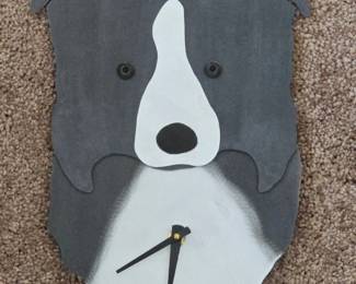 Border Collie Dog Face Pendulum Wall Clock with Swinging Tail