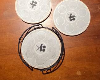 Film Reel Coasters Set with Holder
