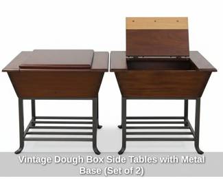 Vintage Dough Box Side Tables with Metal Base Set of 