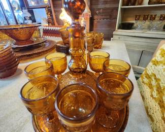 Complete Amber Decanter set