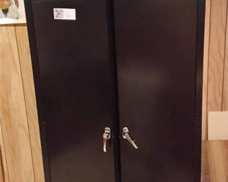 Lot 116: Black Metal Storage Cabinet with Locking Doors
