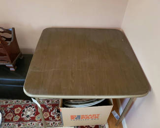 Lot 36: Metal-framed square table with wood-grain top