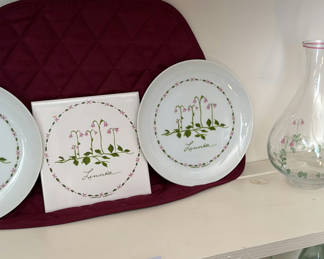 Lot 54: Linnea Pattern Plates and Floral Glassware