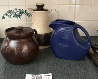 Lot 15: Vintage Thermos, Bean Pot, and Pitcher