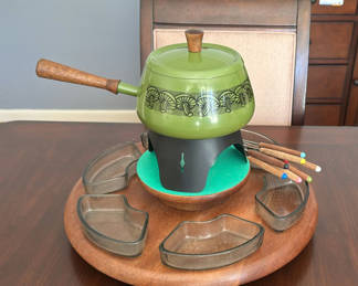 Lot 88: Fondue Pot Set with Stand, Glass Bowls, and Forks