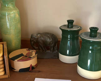 Lot 72: Ceramic Vessels, Elephant Figurine, and Decorative Accessories