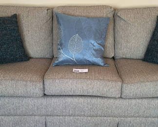 Lot 82: Gray/Brown Fabric Sofa with Cushions and Throw Pillows