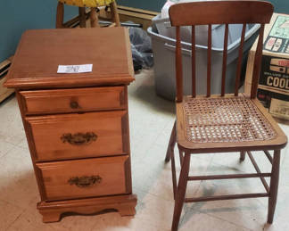 Lot 113: Wooden Nightstand and Wooden Chair
