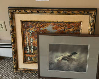 Lot 67: Two Framed Artworks Including Landscape Painting and Wildlife Print