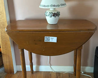 Lot 38: Wooden Drop-Leaf Table and Ceramic Table Lamp
