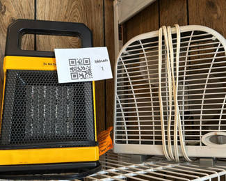 Lot 1: Portable Electric Space Heater and Box Fan