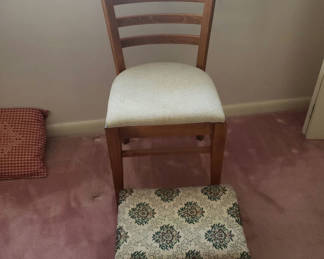 Lot 81: Wooden dining chair with matching upholstered footstool