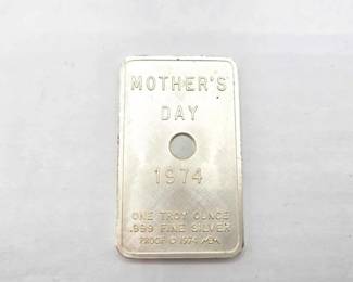 1250  Mothers Day 1974 .999 Fine Silver Bar