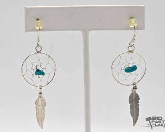 946  Sterling Silver Dream Catcher Earrings, 2.3g