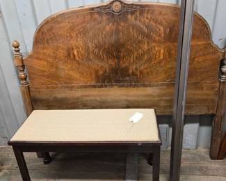 7014  Wooden Headboard, Bench with Storage and Metal Side Frames