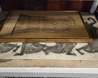 6040  Set of 3 Vintage Thai Temple Rubbings