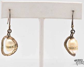 954  Silver and Pearl Earrings, 5.2g