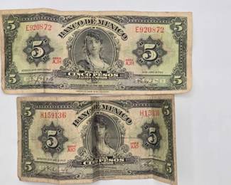 1700  2 Mexican 5 Peso Banknotes