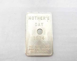 1250 Mothers Day 1974 .999 Fine Silver Bar