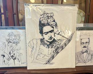 Prints of single continuous contour line portraits by Pamela Quarles Adams